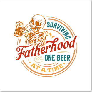 Retro Surviving Fatherhood One Beer At A Time, Father's Day, Funny Dad Posters and Art